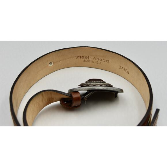 STREET AHEAD Beaded Western Leather Belt Embellished Buckle Size Small main image 7